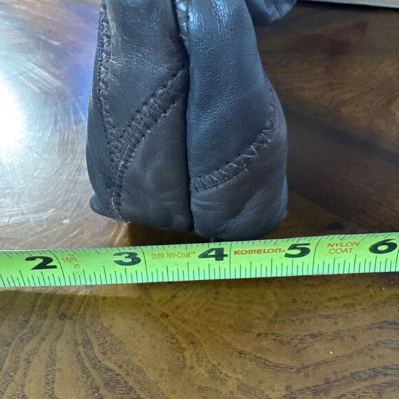 Vintage 1970’s Black Leather Patchwork Clutch Purse Hong Kong Bakelite Handle - Picture 8 of 9